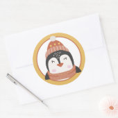 Kerstpinguïn Klassieke Ronde Sticker (Envelop)