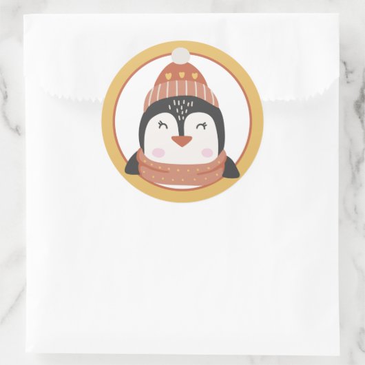 Kerstpinguïn Klassieke Ronde Sticker (Tas)