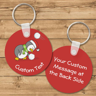 Kerstpinguïn Krijgt Een Sneeuwbal Sleutelhanger