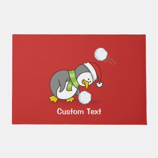 Kerstpinguïn krijgt sneeuwbal deurmat (Voorkant)