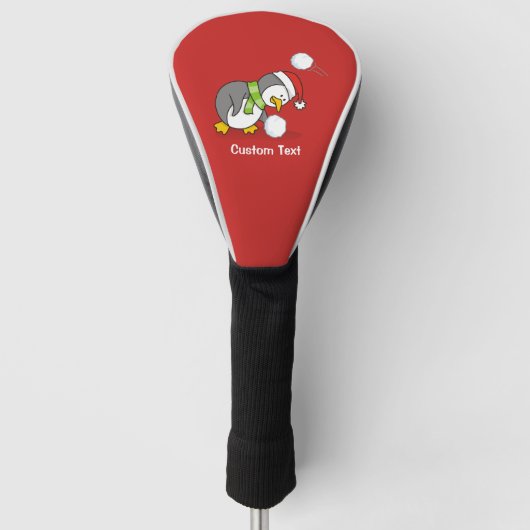 Kerstpinguïn krijgt sneeuwbal golfheadcover (Voorkant)