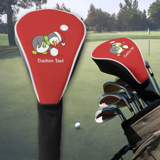 Kerstpinguïn krijgt sneeuwbal golfheadcover