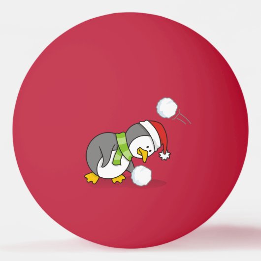Kerstpinguïn krijgt sneeuwbal pingpongbal (Voorkant)