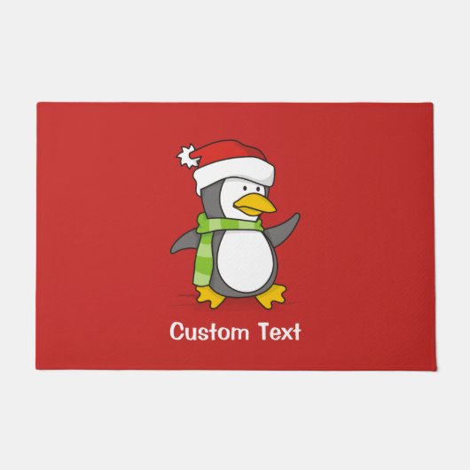 Kerstpinguïn loopt op sneeuw deurmat (Voorkant)