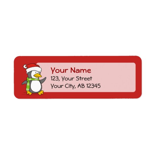 Kerstpinguïn loopt op sneeuw etiket (Voorkant)