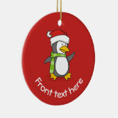 Kerstpinguïn loopt op sneeuw keramisch ornament (Rechts)