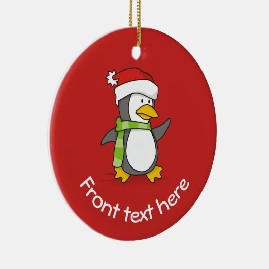 Kerstpinguïn loopt op sneeuw keramisch ornament (Rechts)