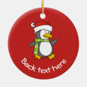 Kerstpinguïn loopt op sneeuw keramisch ornament (Achterkant)