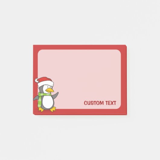 Kerstpinguïn loopt op sneeuw post-it® notes (Voorkant)