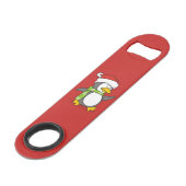 Kerstpinguïn loopt op sneeuw speed flessenopener (Voorkant Gekanteld)