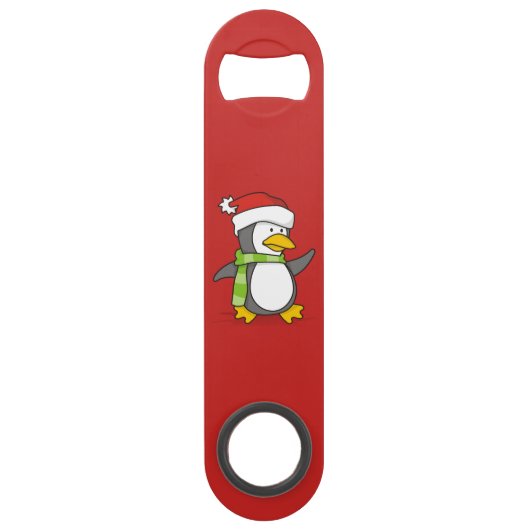 Kerstpinguïn loopt op sneeuw speed flessenopener (Voorkant)