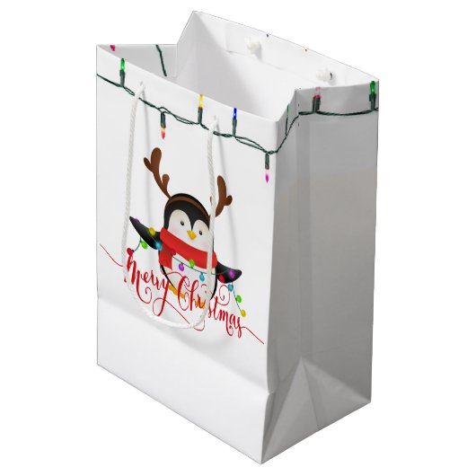 Kerstpinguïn Medium Cadeauzakje (Voorkant Gekanteld)