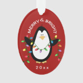 Kerstpinguïn Merry'n Bright Red Holiday Gift Ornament (voorkant)