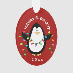 Kerstpinguïn Merry'n Bright Red Holiday Gift Ornament