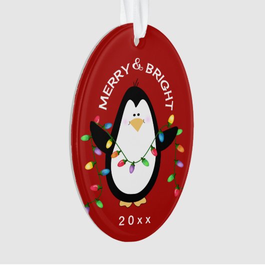 Kerstpinguïn Merry'n Bright Red Holiday Gift Ornament (voorkant)
