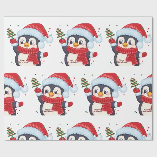 kerstpinguïn met een boom cadeaupapier (Vlak)