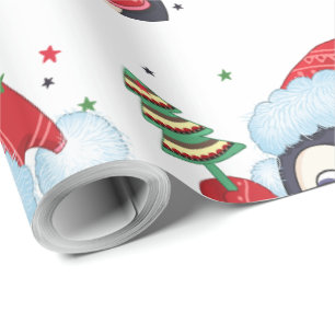 kerstpinguïn met een boom cadeaupapier