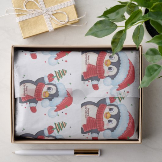 kerstpinguïn met een boom tissuepapier (Geschenk)