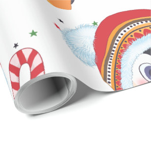 kerstpinguïn met een snoepriet cadeaupapier