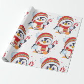 kerstpinguïn met een snoepriet cadeaupapier (Uitgerold)