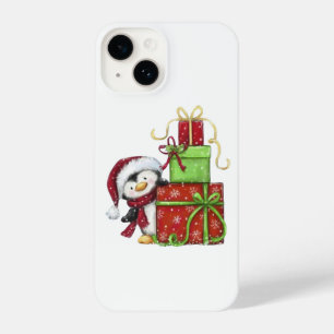 Kerstpinguïn met geschenken - Feestelijke Fun Deco iPhone 14 Hoesje