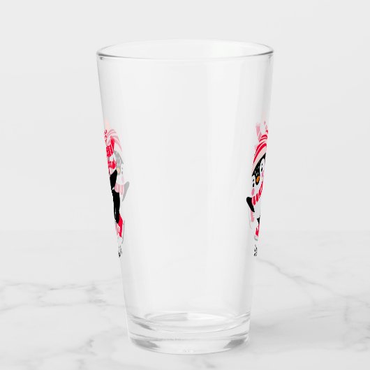Kerstpinguïn met hoed en sjaal op schaatsen glas (Rechts)