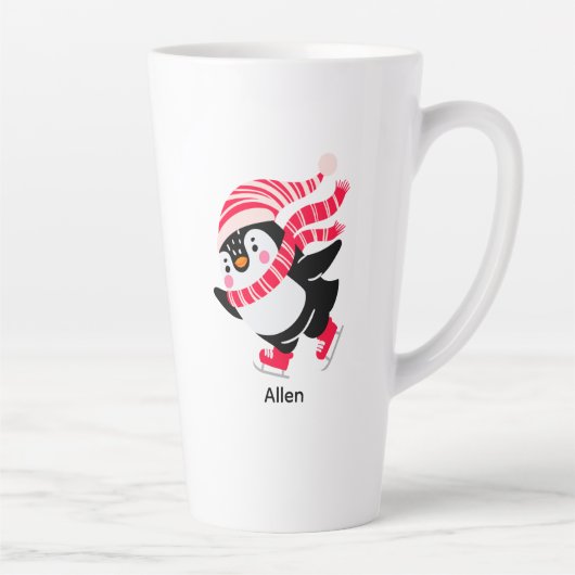 Kerstpinguïn met hoed en sjaal op schaatsen latte mok (Rechts)