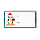 Kerstpinguïn met kerstmuts en zonnebril etiket (Voorkant)