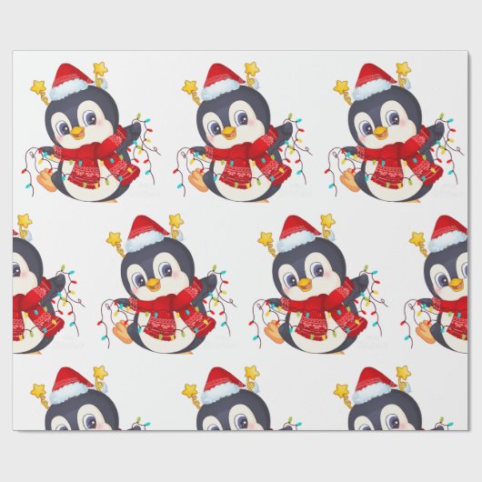 kerstpinguïn met licht cadeaupapier (Vlak)