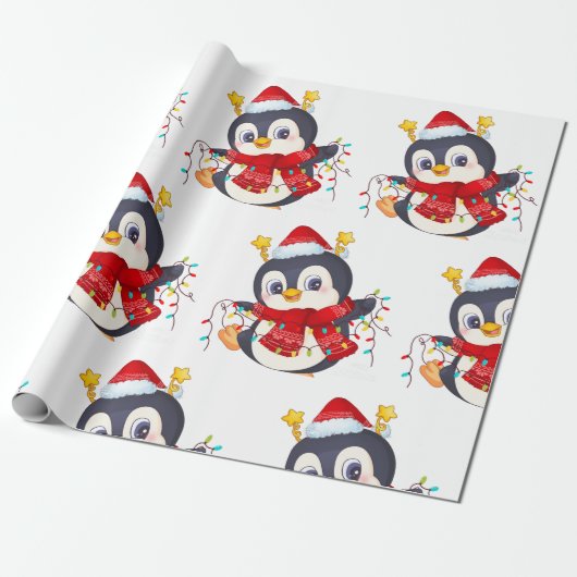 kerstpinguïn met licht cadeaupapier (Uitgerold)