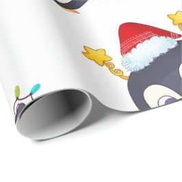 kerstpinguïn met licht cadeaupapier