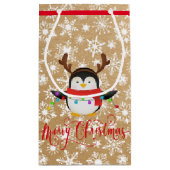 Kerstpinguïn met licht op papieren tas klein cadeauzakje (Achterkant)