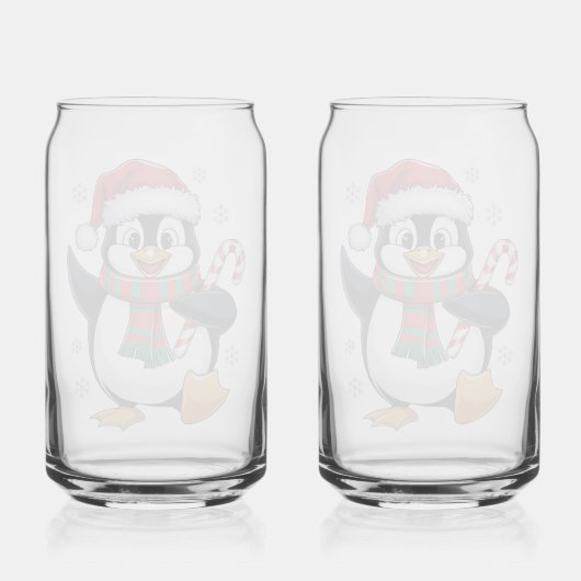 Kerstpinguïn met Muts en Suikerstok Blikvorm Glas (Achterkant)