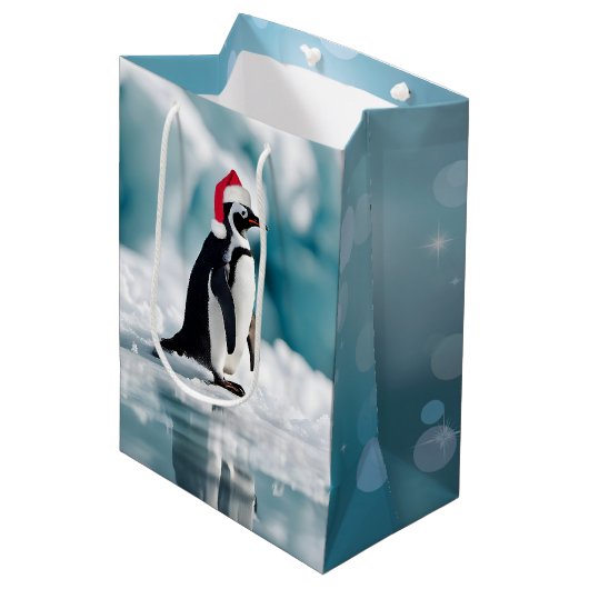 Kerstpinguïn met Pet Medium Cadeauzakje (Voorkant Gekanteld)