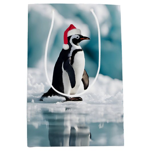 Kerstpinguïn met Pet Medium Cadeauzakje (Voorkant)