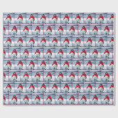 Kerstpinguïn met rode jas en sneeuwvlokken cadeaupapier (Vlak)