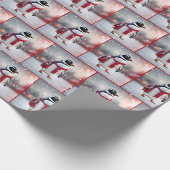 Kerstpinguïn met rode sjaal cadeaupapier (Hoek)