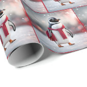 Kerstpinguïn met rode sjaal cadeaupapier (Rol Hoek)