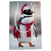 Kerstpinguïn met rode sjaal medium cadeauzakje (Voorkant)
