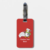 Kerstpinguïn met sneeuwballen bagagelabel (Achterkant verticaal)