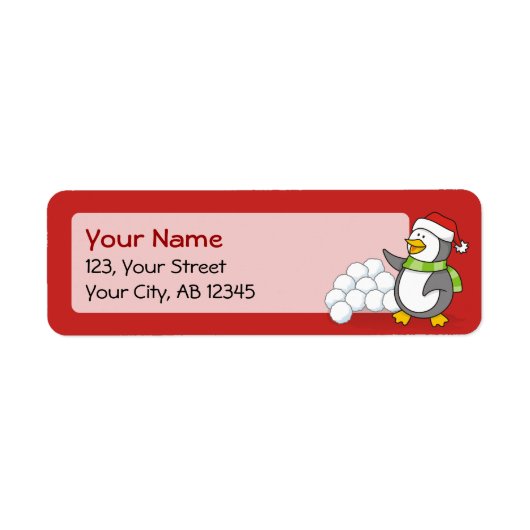 Kerstpinguïn met sneeuwballen etiket (Voorkant)