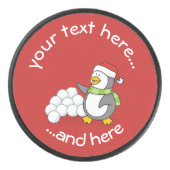 Kerstpinguïn met sneeuwballen hockey puck (Voorkant)