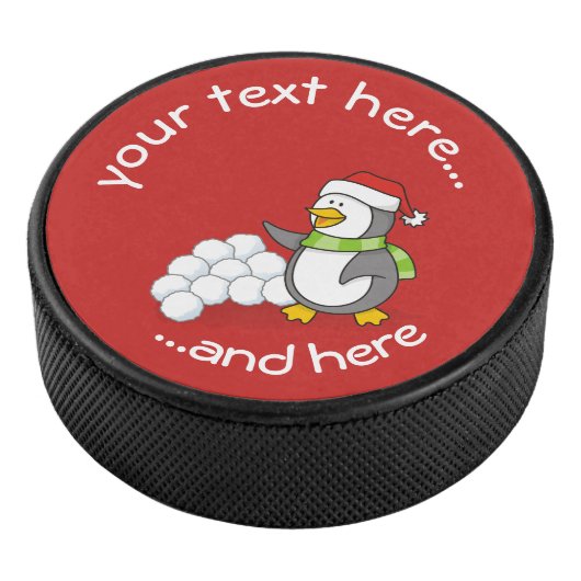 Kerstpinguïn met sneeuwballen hockey puck (3/4)