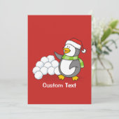 Kerstpinguïn met sneeuwballen kaart (Staand voorkant)