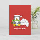 Kerstpinguïn met sneeuwballen kaart (Staand voorkant)