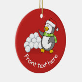 Kerstpinguïn met sneeuwballen keramisch ornament (Rechts)