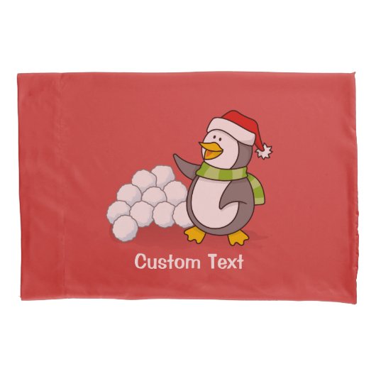 Kerstpinguïn met sneeuwballen kussensloop (Voorkant)