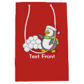 Kerstpinguïn met sneeuwballen medium cadeauzakje (Voorkant)