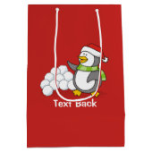Kerstpinguïn met sneeuwballen medium cadeauzakje (Achterkant)