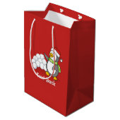 Kerstpinguïn met sneeuwballen medium cadeauzakje (Achterkant Gekanteld)
